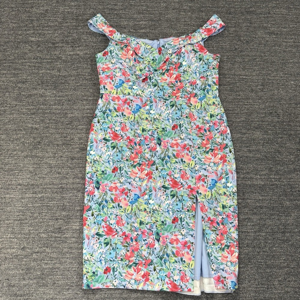 Aidan by Aidan Mattox Off Shoulder Floral Crepe Dress Women 16 Mini Formal Party